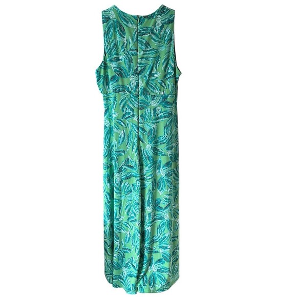 Maggy London Maxi Dress Womens 10P Green Teal Leaf Print Keyhole - Picture 3 of 6